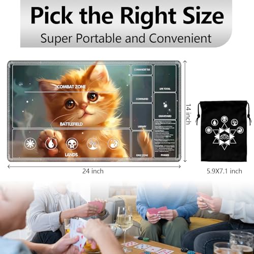 Image of for MTG Playmat with Card Storage Bag,Non-Slip Rubber Base & Smooth Surface 24x14in,Beginner-Friendly Magic Mat for Commander Deck,Cute Little Orange Cat