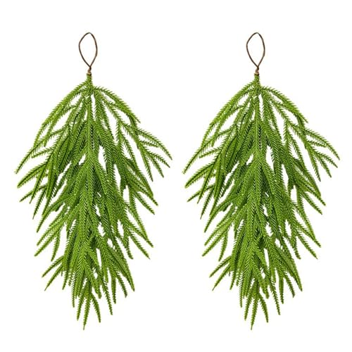 IUIBMI 2 Pcs Artificial Christmas Norfolk Teardrop Swag 26 inch Rustic Pine Needles Teardrop Door Swag Christmas Greenery Hanging Garland for Xmas Holiday Door Home Decor