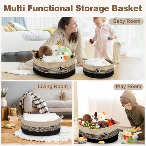 Image of Optish Dog Toy Basket, 30L Toy Box and Bin for Dog Cat Storage, 19.7 inch X 11 inch X 7.9 inch Large Woven Rope Basket for Blanket Storage, Living Room, Bedroom, Black & Brown