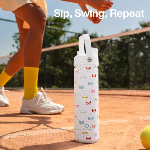 Image of ENCOOL Insulated Water Bottle with Straw Stainless Steel Water Bottle, Leak-Proof, BPA-Free, Double Wall Vacuum Keeps Cold for 24 Hours for Sports, Travel, School (26 oz, Cute Butterfly)