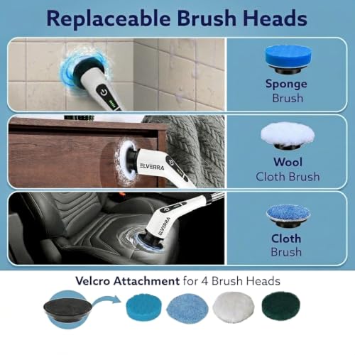 Image of Royal Electric Ultra Flexi Spin Scrubber, Cleaning Brush Scrubber for Home, 400RPM /Min, 8 Replaceable Brush Heads, 90 Min Work Time, 3 Adjustable Size, 2 Adjustable Speeds, for Bathroom, Floor