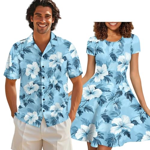 Image of AFPANQZ Couple Matching Outfit Casual Men's Button Down Shirt or Short Sleeve Summer Sundresses Dresses for Women 2026