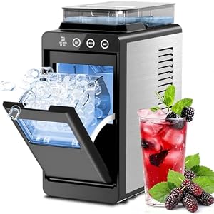 Kismile Countertop Ice Maker with 1.2L Top Water Tank, 8 Bullet Cubes in 6 Mins, 26.5lbs in 24Hrs, 2 Ice Sizes, Self-Cleaning Portable Ice Maker with Basket and Scoop, for Home/Camping/RV, D