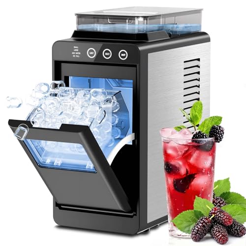 Kismile Countertop Ice Maker with 1.2L Top Water Tank, 8 Bullet Cubes in 6 Mins, 26.5lbs in 24Hrs, 2 Ice Sizes, Self-Cleaning Portable Ice Maker with Basket and Scoop, for Home/Camping/RV, B