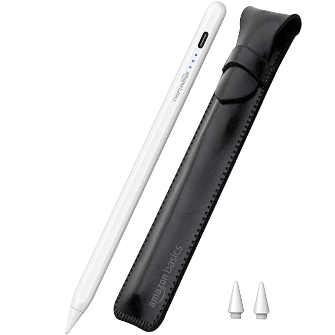 Amazon Basics Upgraded 2nd Gen Stylus Pen Only for iPad 2018-2025 Air 3/4/5/M2/M3, mini 5/6, 6/7/8/9/10/11, Pro 11", 12.9" & M4 White