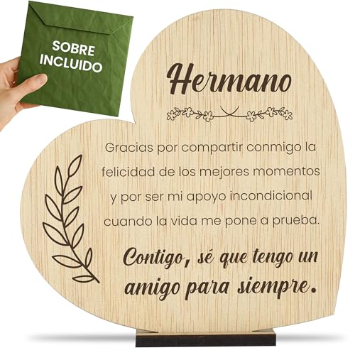 CONTRAXT Tarjeta regalo para Hermano madera. Regalo original Hermano tarjetas postal cumpleaños hermano agradecimiento madera