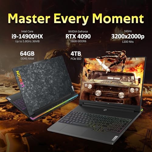 Image of Lenovo Legion 9 16 inch 3.2K 165Hz Gaming Laptop, Intel i9-14900HX, GeForce RTX 4090 16GB GDDR6, 64GB DDR5, 5TB Storage(4TB SSD+1TB Docking Station Set), RGB Backlit Keyboard, Wi-Fi 6E, Win 11 Pro, Black