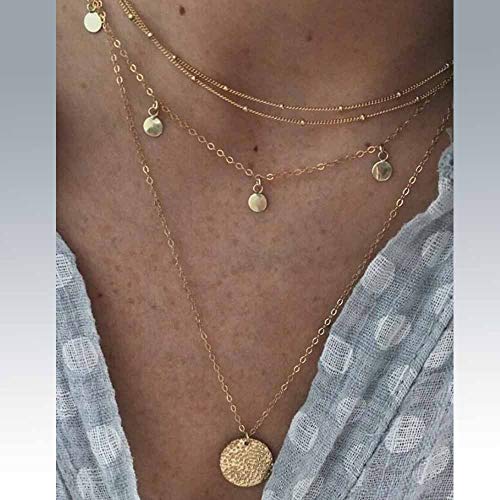 Jovono Gold Boho Multilayered Choker Necklaces Sequins Tassels Pendant Jewelry Necklace Chains for Women and Girls
