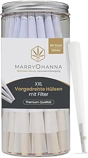 MarryOHanna 100 große vorgedrehte Hülsen mit konische Filter für Joint, [King Size 110mm], Kiffer Zubehör, Pre Rolled Cone...