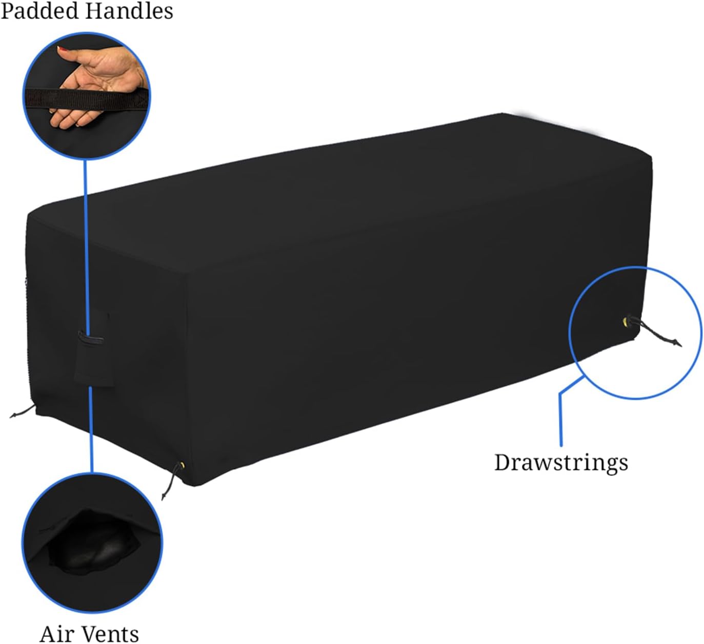 Covers & all Outdoor Rectangular Fire Pit Cover, Rectangle Heavy Duty18 Oz Waterproof UV & Weather Resistant, for Patio Lawn Garden Outside, Air Vents & Drawstrings (48"L x 20"W x 18"H, Black) - Image 4