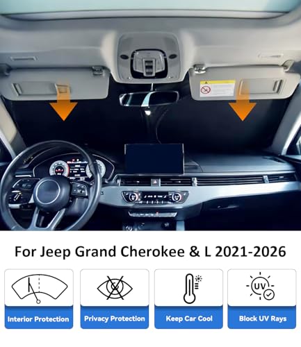 Image of Windshield Sun Shade for 2021-2026 Jeep Grand Cherokee & L Shield | Car Accessories Front Window Sun Visor & Heat Shield, 240T Sunshade Protection Blocks UV Rays Keep Your Car Cooler