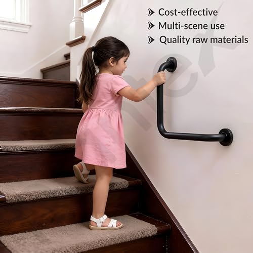 Image of Plantex L-Shape Grab Bar for Toilet /Support Handle for Senior Citizen /Anti-Slip Shower Handrail - Stainless Steel, Pack of 1 (Black)
