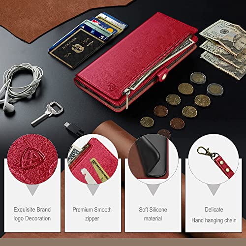 XcaseBar for iPhone 11 Pro 5.8" Wallet case with Zipper Credit Card Holder RFID Blocking, Flip Folio Book PU Leather Phone case Shockproof Cover Women Men for Apple 11 Pro case Red by XcaseBar - Image 6