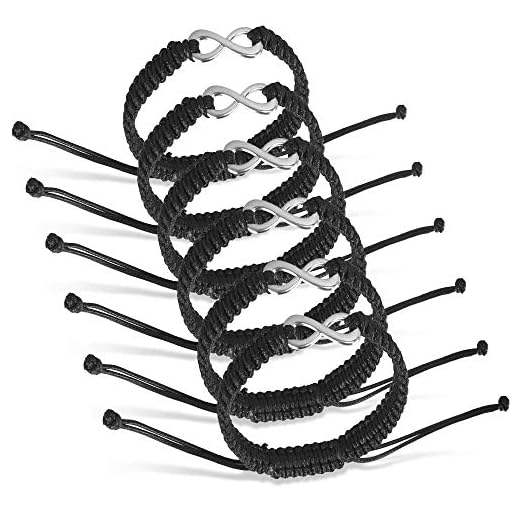 Dadabig 6 PCS Pulseras con Símbolo de Infinito Acero Inoxidable Cuero Brazalete Pulseras de Distancia Larga Cadena Ajustable Pulseras para Mujeres Hombres Familia Amistad,Negro