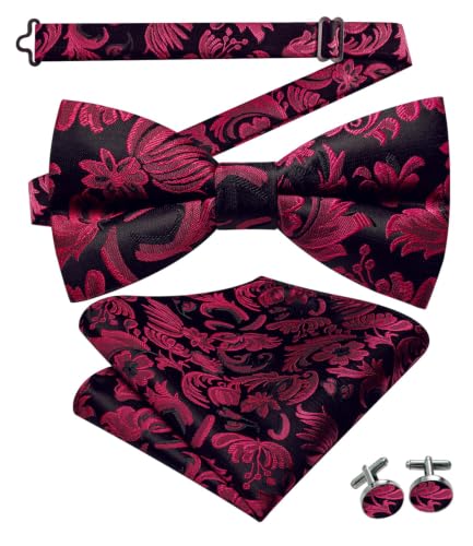 Image of Dubulle Mens Paisley Striped Bowtie Set Pre-tied Bowtie for Men and Pocket Square Set Wedding Business