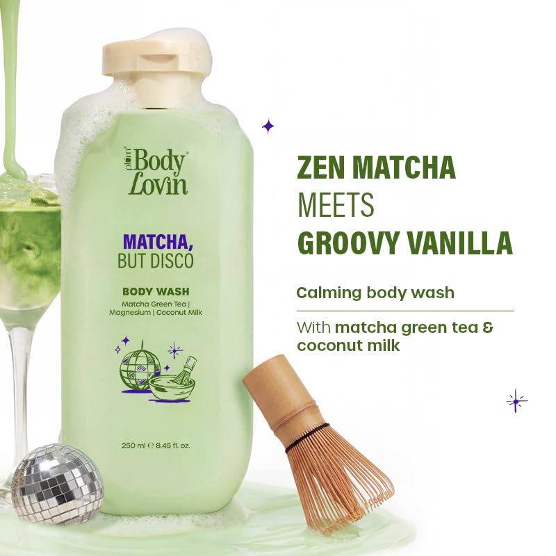 Image of Plum BodyLovin' Matcha, But Disco Body Wash | Calming & Smoothening Shower Gel | Match Green Tea, Magnesium & Coconut Milk | Lactonic Matcha Fragrance | 250 ml