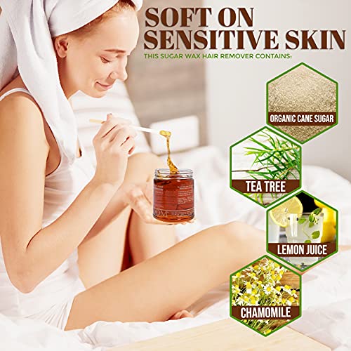 Moom Organic Hair Remover Waxing Kit Refill With Tea Tree Oil & Lemon Juice - Natural Sugar Glaze – Perfect For Bikini Leg Eyebrow & Body 12 Oz (1-Pack) #TOP1