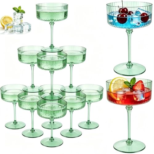 PLULON 12 Pcs Sage Green Coupe Martini Glasses Cocktail Champagne Cup 10 Oz