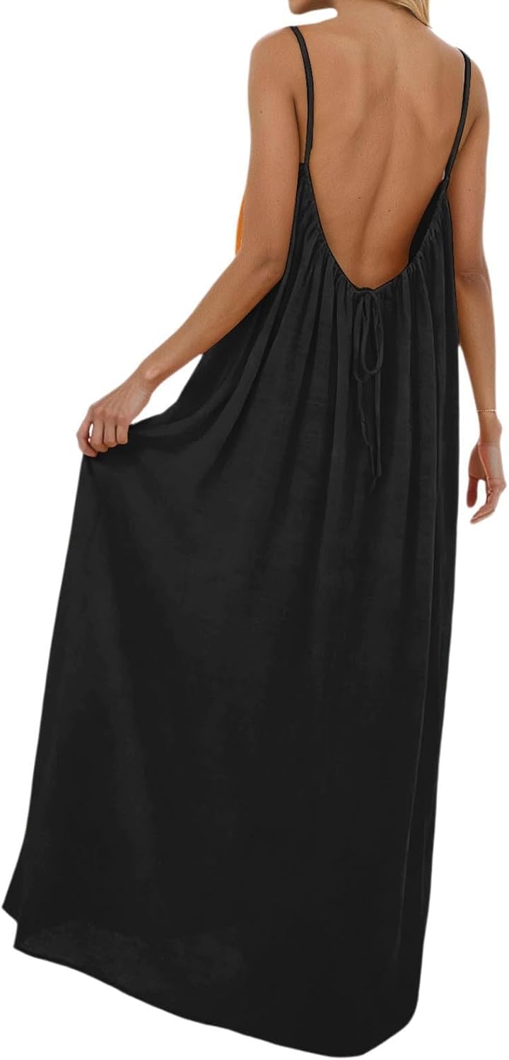OIOLOYJM Backless Cami Dresses for Women Summer 2026 Sleevelesss Long Open Back Dress Lounge House Vacation Beach Sundresses - Image 5