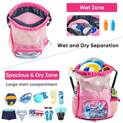 Drawstring Backpack Sandproof - Mesh Backpack Beach Bag with Shoe Compartment - Swim Bag for Beach, Pool - Pool Bag with Pockets for Toiletries - Wet Bag for Swimsuit - Summer Camp Essentials2