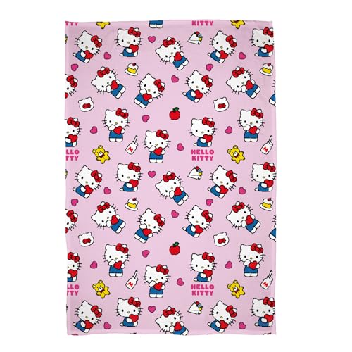 Hello Kitty Couverture Polaire sous Licence | Design Super Doux et Chaud avec Ourson et Bouteilles de Lait | Parfaite pour la Maison, la Chambre, Les soirées...