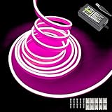 Maxlaxer Pink Neon LED Strip Lights, 16.4ft 12V Waterproof Flexible Light for Indoor/Outdoor Decoration (Includes Power Adapter)