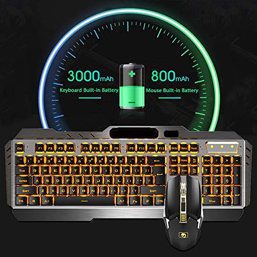 Gaming Keyboard and Mouse ,3 in 1 Orange LED Backlit Rechargeable Wireless Keyboard Mouse with 3800mAh Battery Metal Panel,10 Color RGB Gaming Mouse Pad (32.5x12x0.15inch),7 Color Mute Gaming Mouse - Thumbnail 5