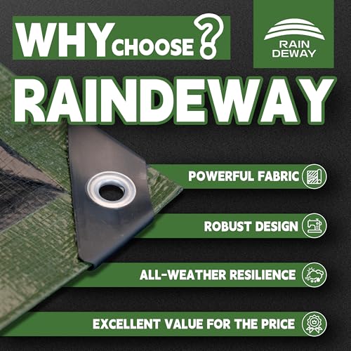 RAINDEWAY 8x8 Feet Tarp Waterproof,9Mil Green/Black Poly Tarps Cover - Image 2