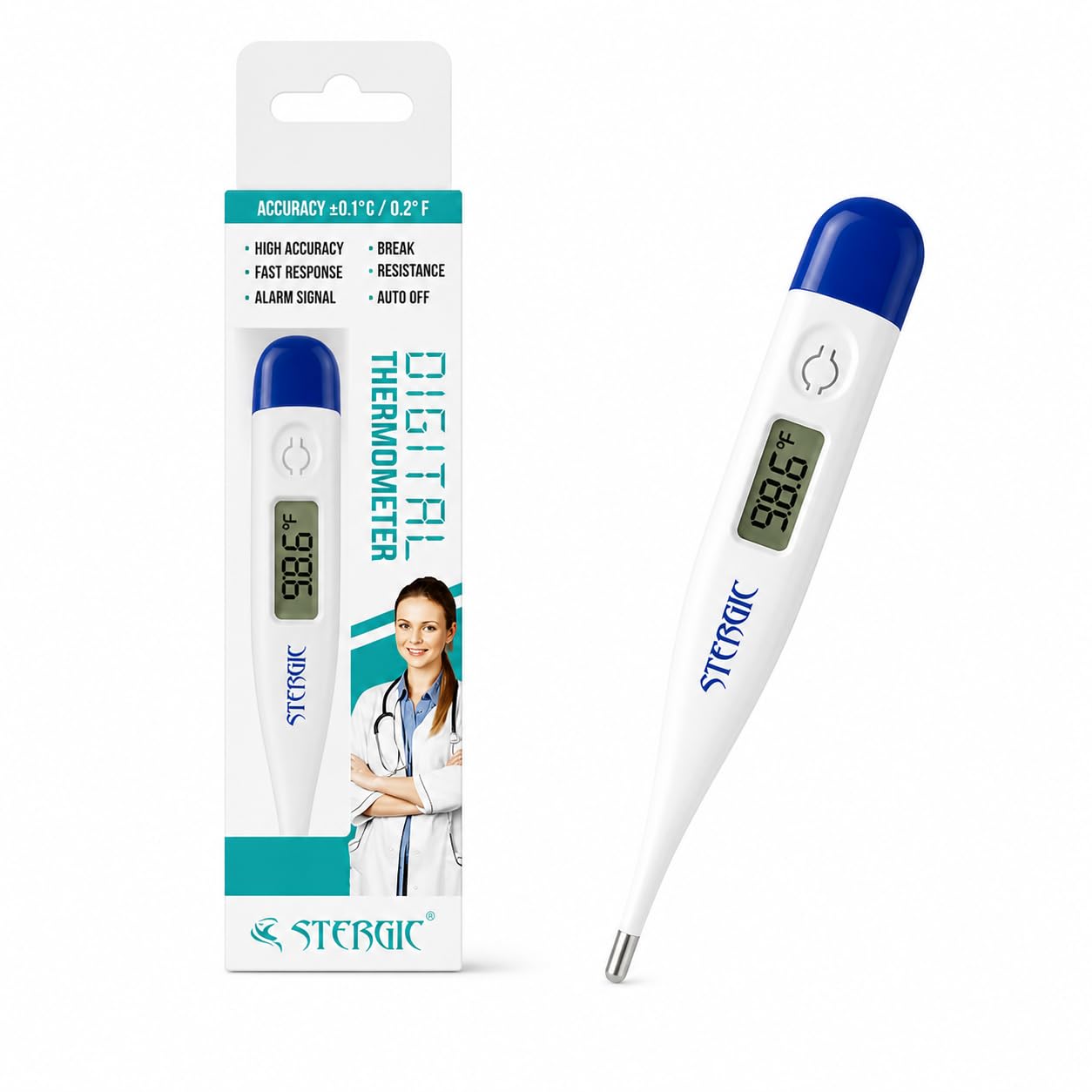stergic Digital Thermometer With Quick Measurement of Oral & Underarm Temperature in Celsius & Fahrenheit with One Touch Operation For Child and Adult-picture-45