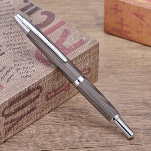 Image of Jinhao 10 Press Fountain Pen with Box, Brushed Matte Grey, Retractable Extra Fine Nib with Ink Converter Set (Silver Clip)