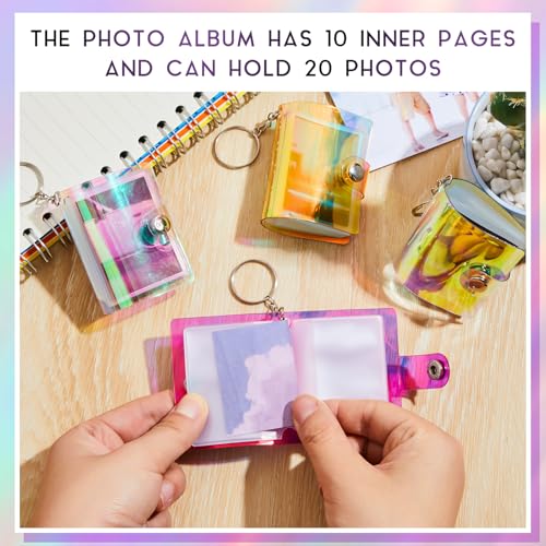 Bonuci 6 Pack 2 Inch Mini Small Photo Album Valentine Photo Storage with Keychain Pocket Photo Album Keychain for Picture Valentine Gift Wedding (Laser Clear, Laser Blue, Laser Red, Laser Yellow)