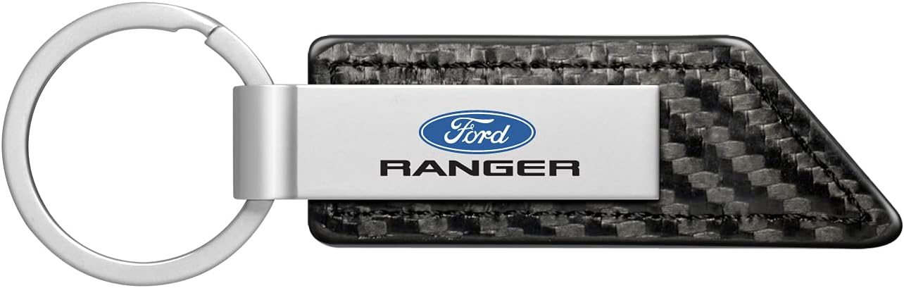 iPick Image for Ford Ranger PU Leather Carbon Fiber Texture Strap Silver Metal Bar Key Chain - Official Licensed