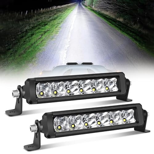 ACEC SHOP 8 Inch Single Row LED Light Bar 2PCS 84W Spot Flood Combo Off Road Driving Lighting Fog Lamp Slim Light Bar for Truck SUV UTV ATV Motorcycle Boat