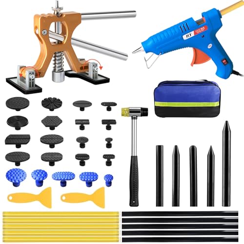 Car Dent Puller Kit, Painless Dent Removal Kit with Adjustable Dent Lifter, Hot Glue Gun, Dent Puller for Small Dents & Big Dents,Reusable Car Body Dent Repair Tool