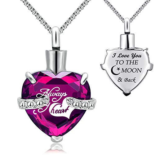 YOUFENG Urn Necklaces for Ashes Always in My Heart Heart Cremation Jewelry Memorial