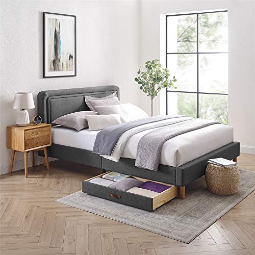 Musehomeinc Upholstered Solid Wood Under Bed Storage Drawer With 4-Wheels For Bedroom/Leather Handle,Wooden Underbed Storage Organizer,Suggested For Twin And Full Size Platform Bed #TOP1