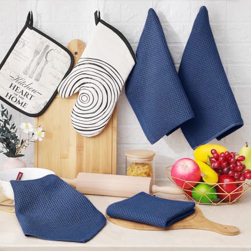 Image of Homaxy 100% Cotton Waffle Weave Kitchen Dish Cloths, Ultra Soft Absorbent Quick Drying Dish Towels, 12 x 12 Inches, 18-Pack, Navy Blue