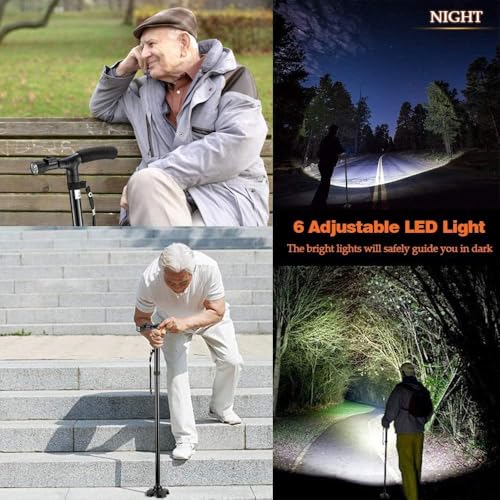 Image of Lannister Adjustable Walking Cane with Comfort Grip & Quad Base - Lightweight Folding Stick for Seniors