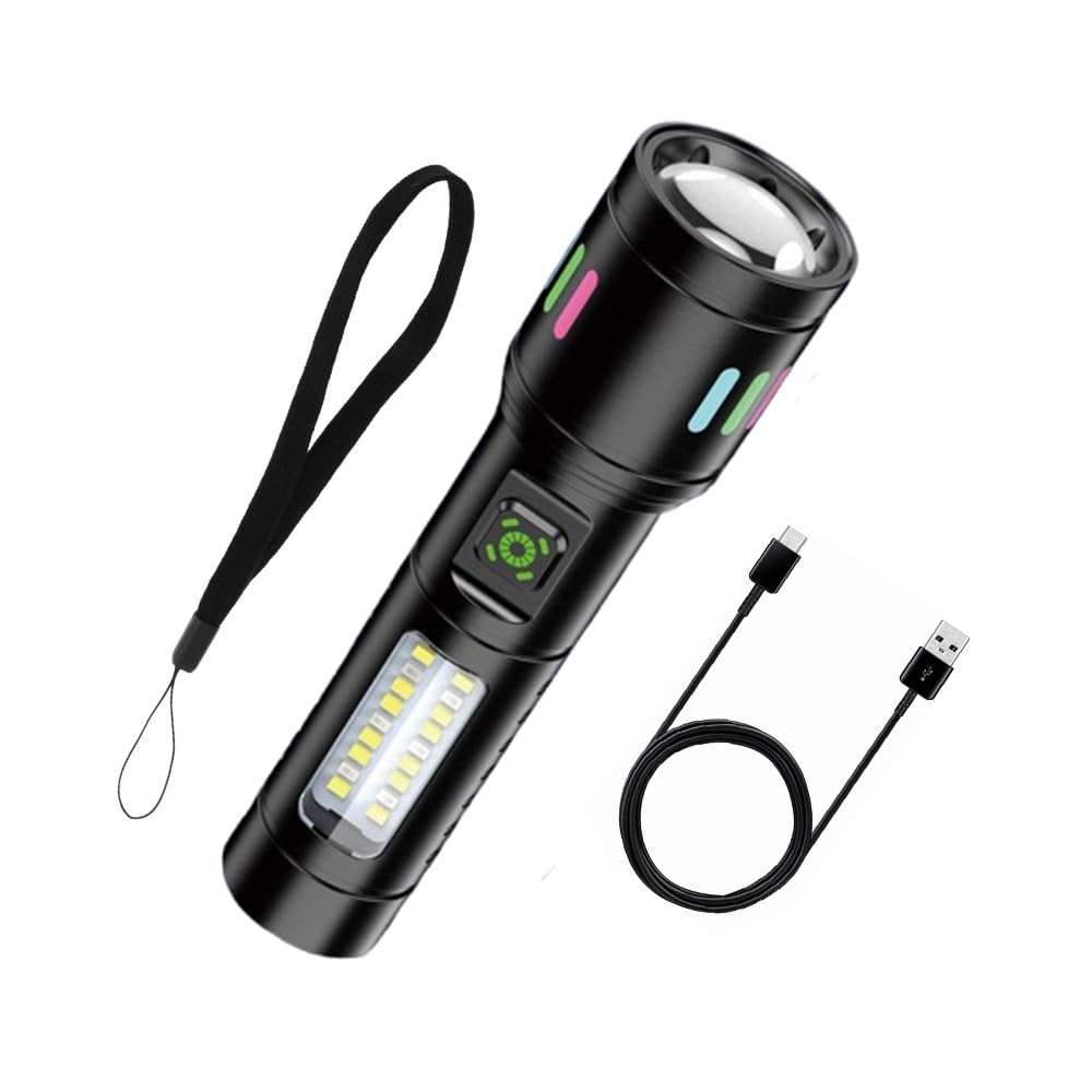 LED COB Flashlight, Rechargeable Type-C, Zoomable Camping Torch, Aluminium Alloy, White-picture-22