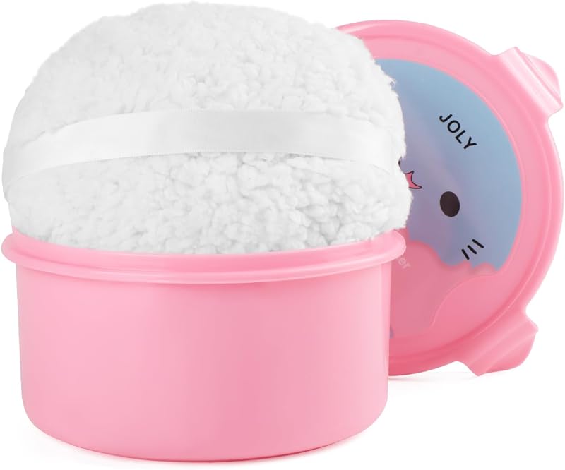Puff grande para pó JOLY com recipiente, branco, 15,24 x 15,24 x 7,62 cm