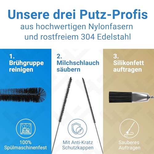 LOBENSWERK Großes Pflegeset [inkl. Video-Einbauanleitung] für Siemens EQ5 EQ6 EQ7 EQ8 + Bosch Veron & Neff mit Reinigungsbürsten, Silikonfett, hitzebeständige Silikon-Formdichtung & O-Ringe