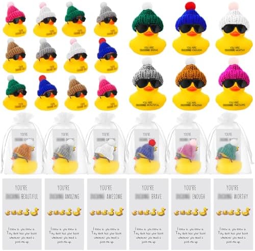 Deekin Thank You Gift Sets - 30 Mini Rubber Ducks With Hats & Motivational Cards