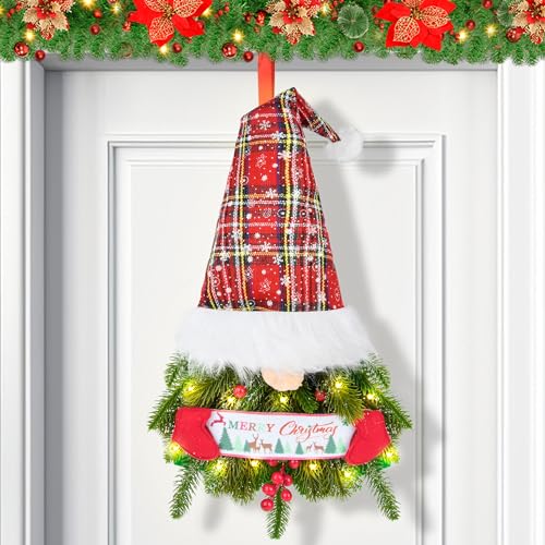 Christmas Wreath for Door,Gnome Christmas Decorations With Lights,Gnome Christmas Wreath,Christmas