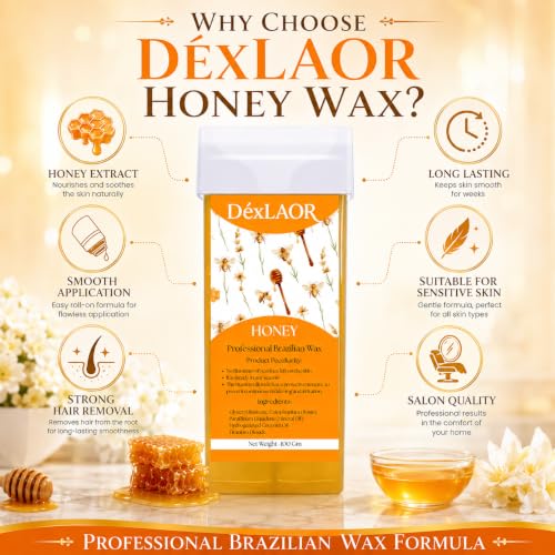 Image of Women Liposoluble Soft Wax Refill Roll-on Cartridge for Full Body Waxing Hair Removal (Honey)