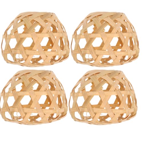ULTECHNOVO Pantalla Tejida a Mano para Lámpara Colgante de Bambú 4 Piezas Funda Decorativa Hexagonal Pequeña Luz Cálida para Salón Dormitorio y Restaurante Cubierta Ecológica y Ligera
