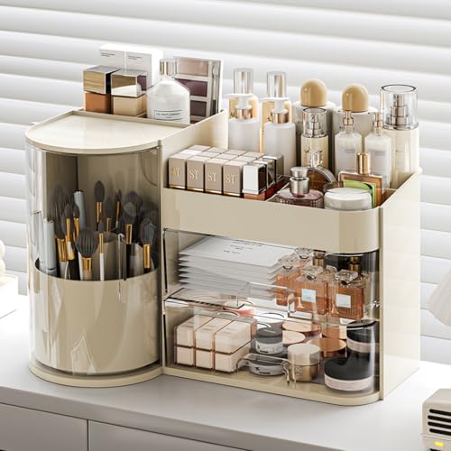 Makeup Organizer with Rotating Brush Holder Cosmetic Organizer with Drawers