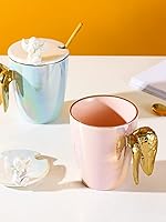 Vista 4 de Taza de cerámica con diseño de ala de ángel con tapa y cuchara