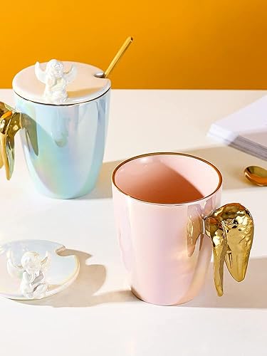 Miniatura 4 de Taza de cerámica con diseño de ala de ángel con tapa y cuchara