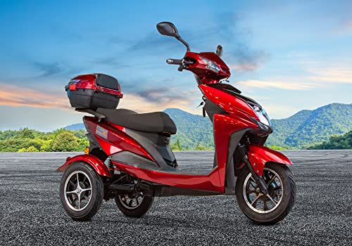 Deluxe Velocity Fast High Performance Recreational Electric Mobility Scooter 3 Wheel – For Seniors Up To 15 Mph & 40 Miles Per Battery Charge 500-Watt Motor 400Lbs Weight Capacity Red, Blue #TOP7