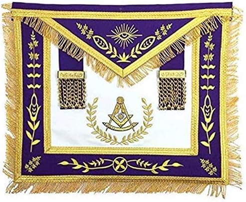 Masonic Blue Lodge Past Master Gold Machine Embroidery Purple Apron (Lambskin)